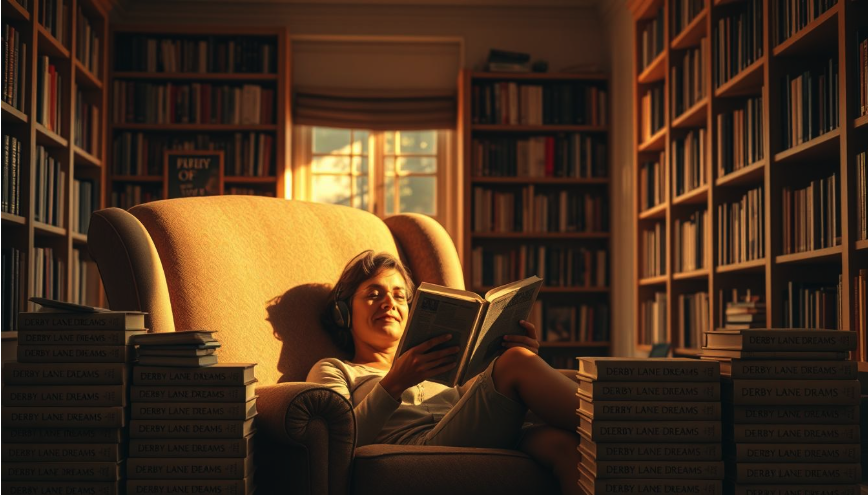 a woman sitting in a chair reading a book