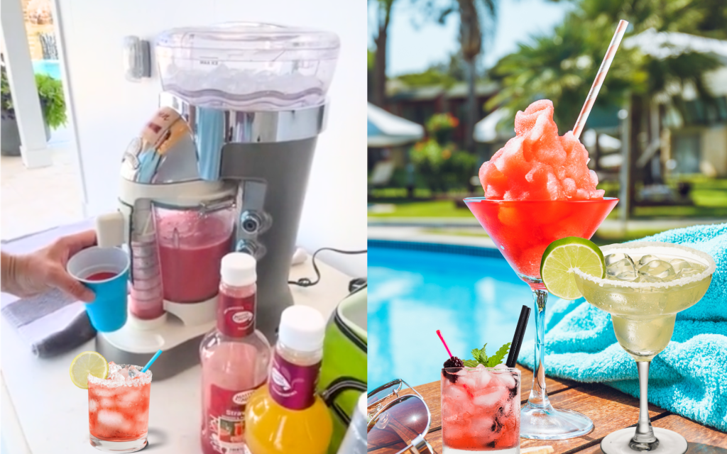 a collage of drinks