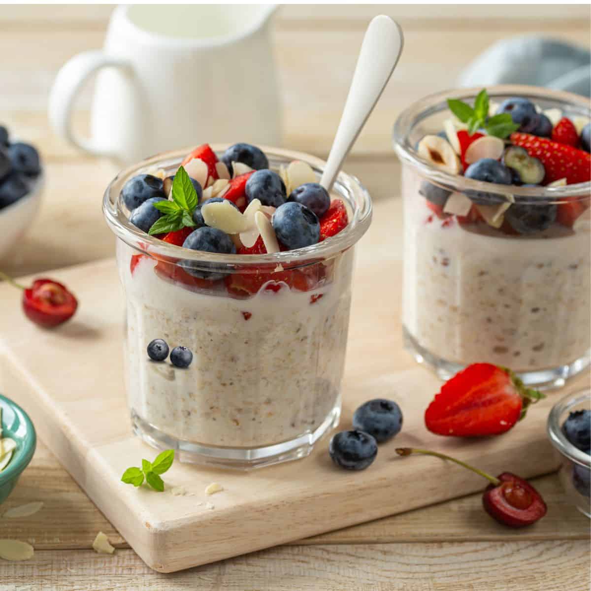 No-cook meal planning, overnight oats with fruit on top