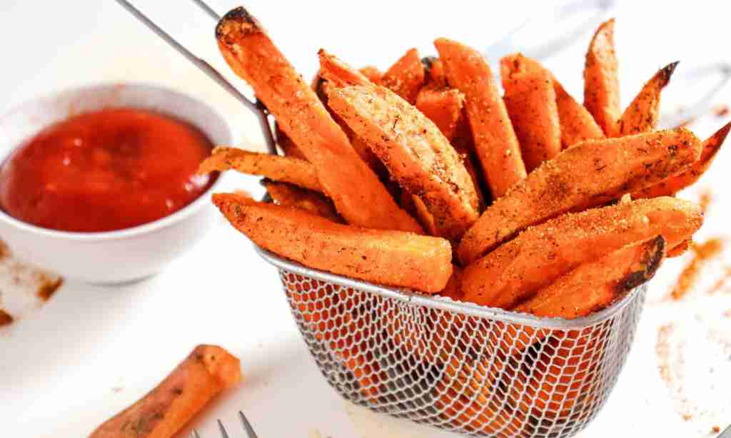 Air Fryer Sweet Potato Fries Recipe Air Fryer Sweet Potato Fries Recipe, a basket of fries with sauce