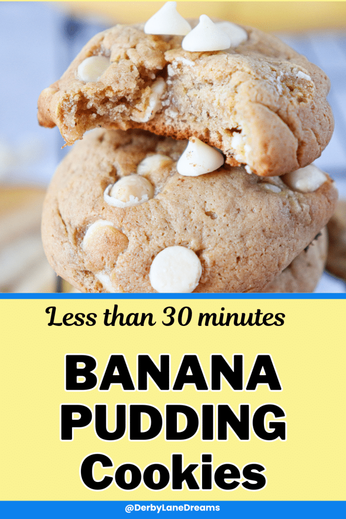 Pinterest Pin banana pudding cookies Delicious banana pudding cookies stacked
