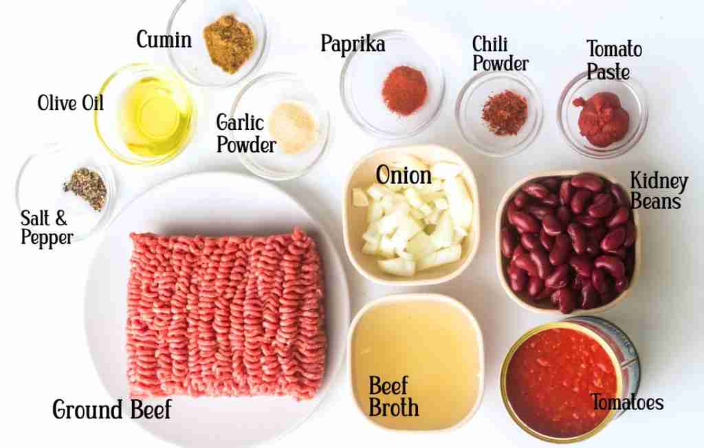 How to make Instant Pot Chili Ingredients for chili preparation displayed