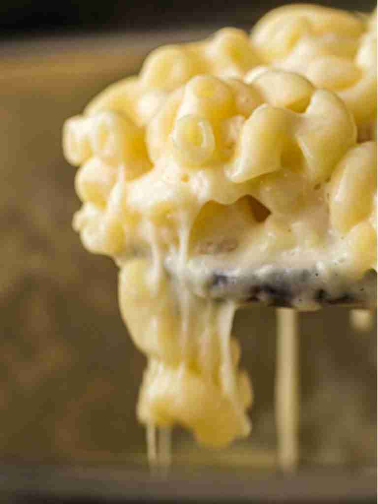 mac and cheese Cheesy macaroni dripping from spoon