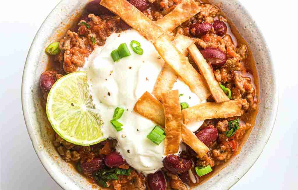 Instant Pot Chili Instant Pot Chili, Bowl of chili with toppings