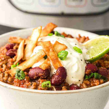Bowl of chili with toppings