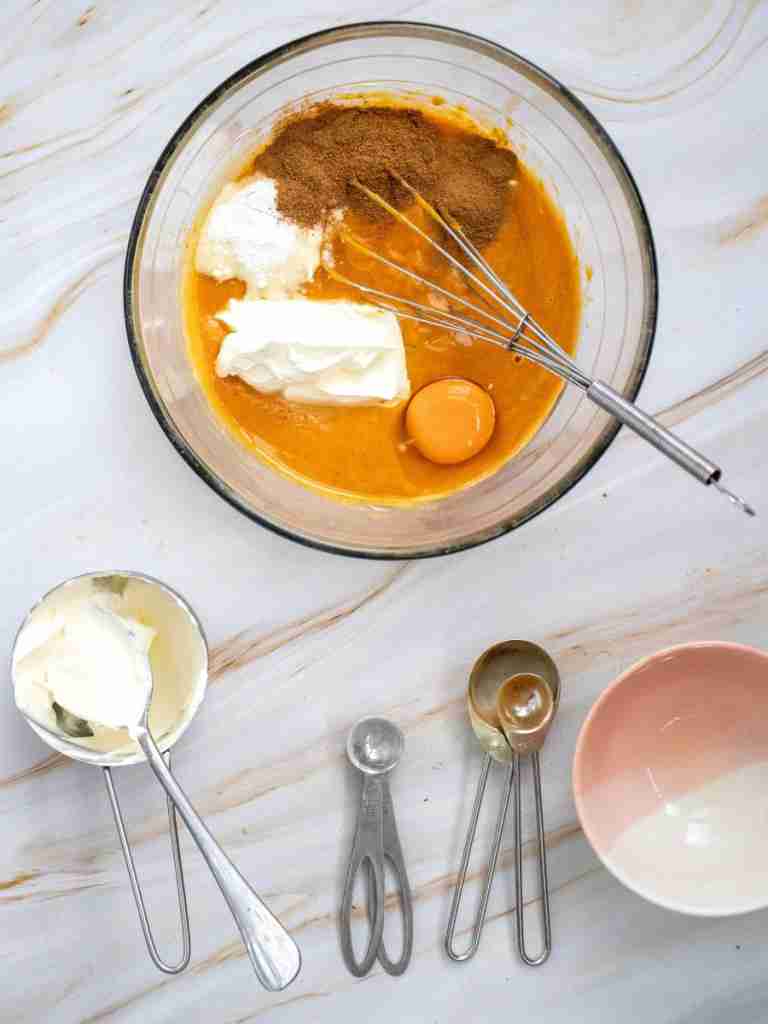 Pumpkin Crisp Ingredients Ingredients for baking in a bowl