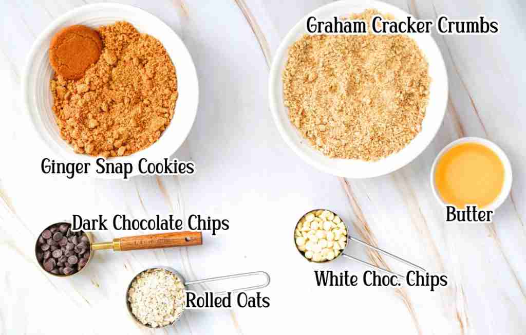 Pumpkin Crisp Topping ingredients Ingredients for dessert preparation displayed