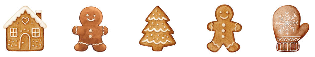 Gingerbread cookies in festive shapes