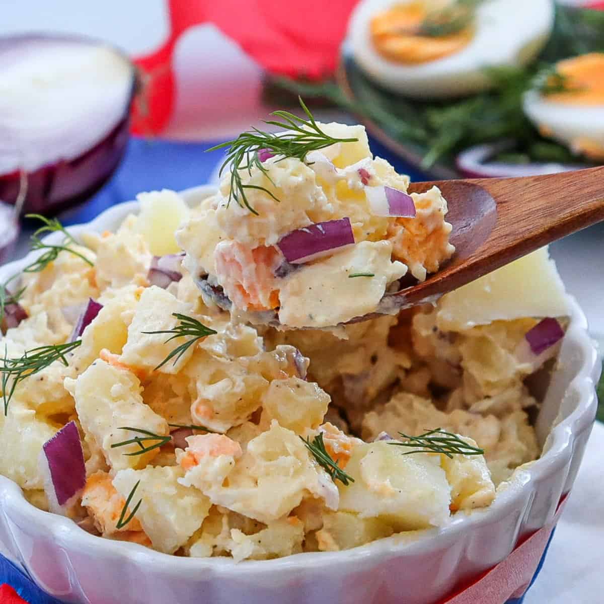 Potato Salad in a white bowl