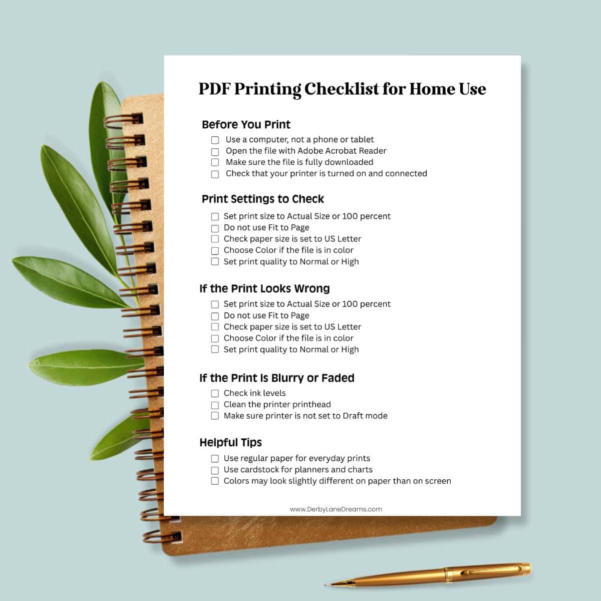 PDF Printing Checklist Mockup Printable PDF printing checklist for home use mockup